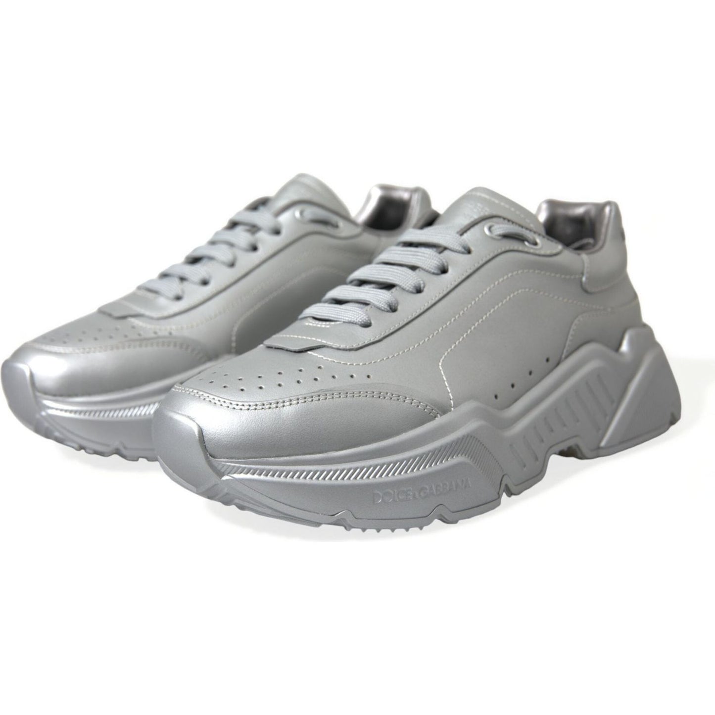 Dolce & Gabbana Elegant Silver Calfskin Leather Sneakers Dolce & Gabbana