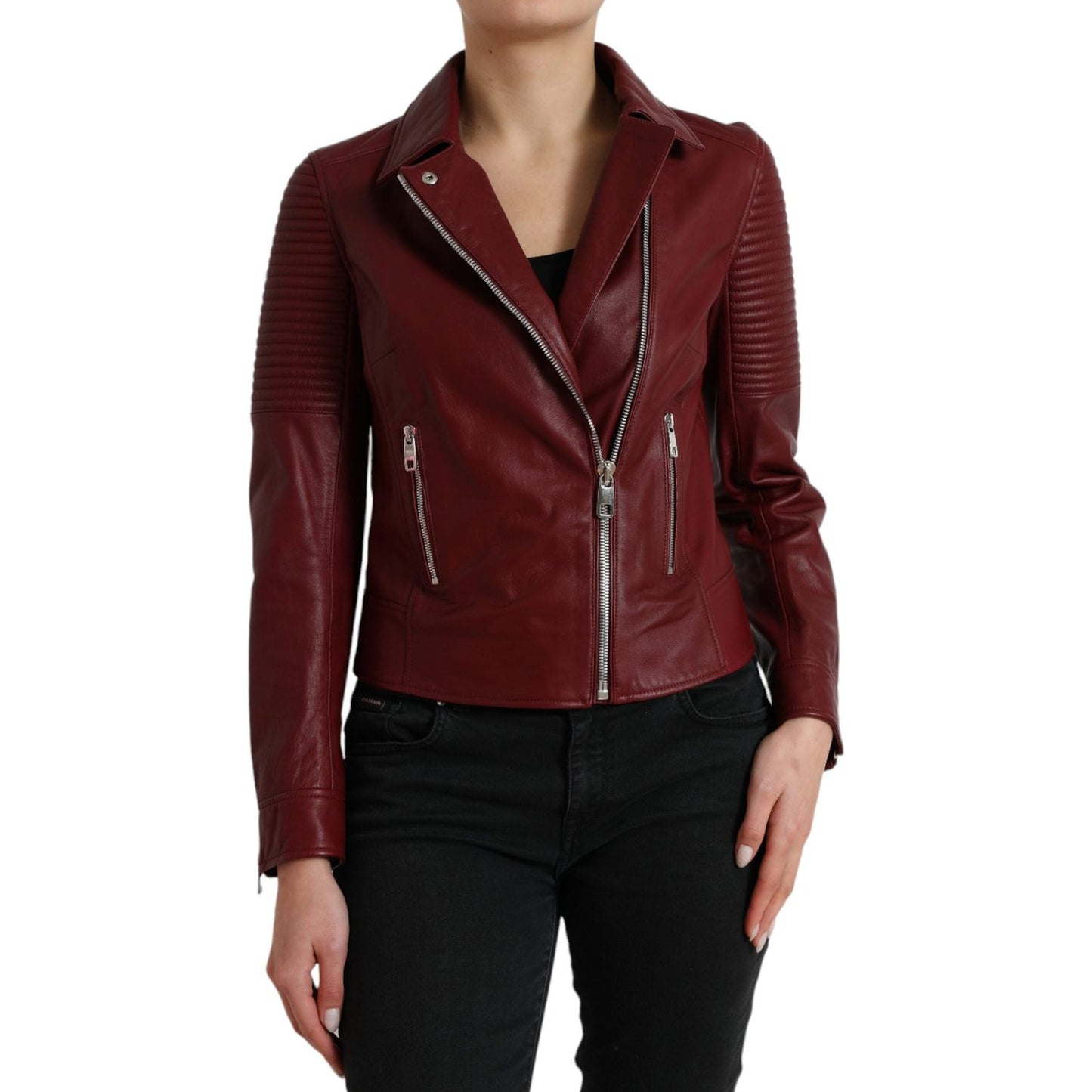 Dolce & Gabbana Bordeaux Biker Leather Jacket Dolce & Gabbana