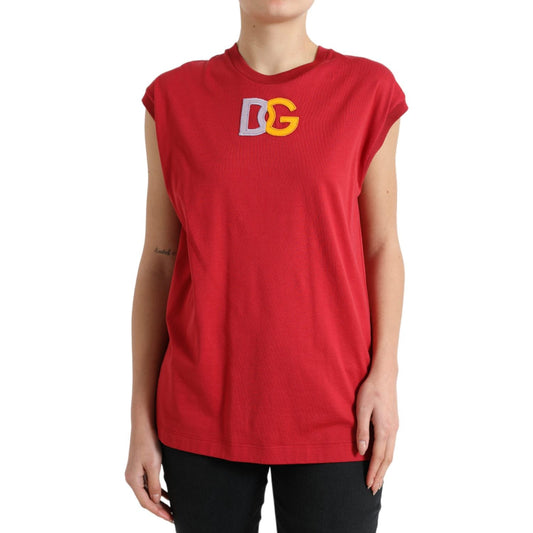 Dolce & Gabbana Elegant Red Cotton Crew Neck Tank Top Dolce & Gabbana