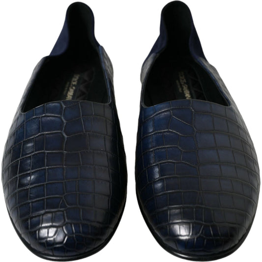 Dolce & Gabbana Elegant Blue Crocodile Leather Loafers Dolce & Gabbana