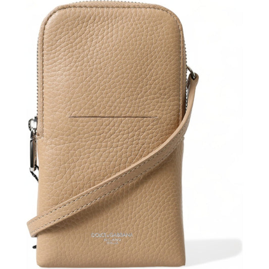 Dolce & Gabbana Elegant Beige Leather Crossbody Phone Bag Dolce & Gabbana