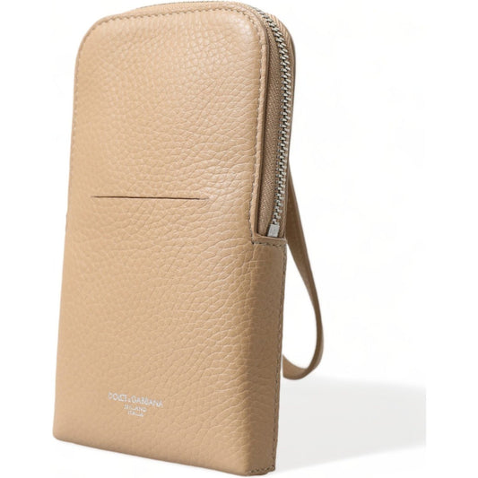 Dolce & Gabbana Elegant Beige Leather Crossbody Phone Bag Dolce & Gabbana