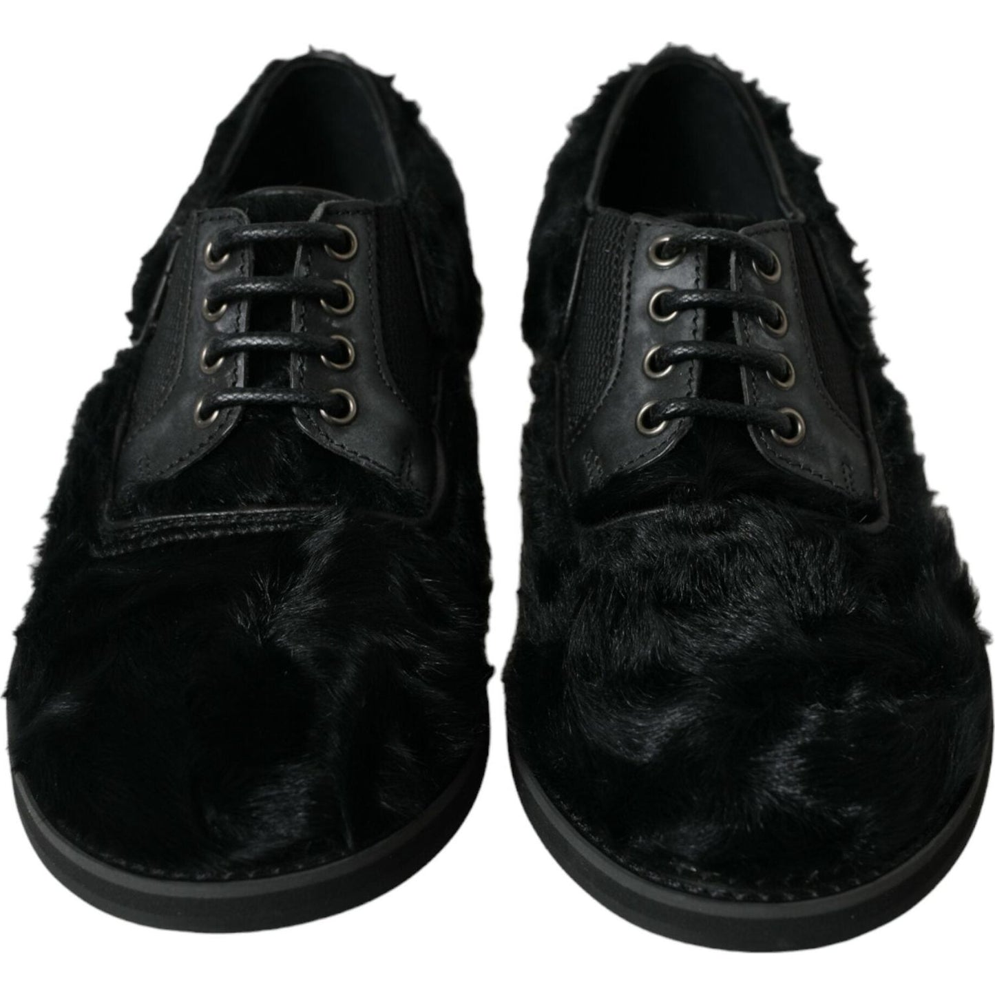 Dolce & Gabbana Elegant Black Fur Derby Dress Shoes for Men Dolce & Gabbana