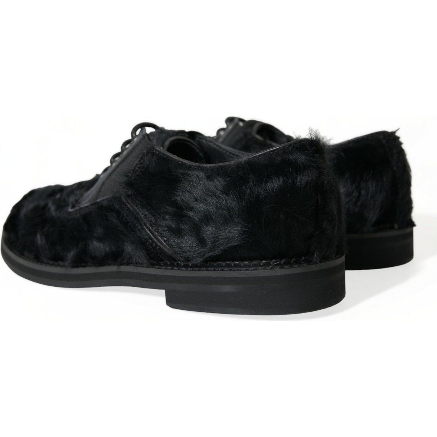 Dolce & Gabbana Elegant Black Fur Derby Dress Shoes for Men Dolce & Gabbana