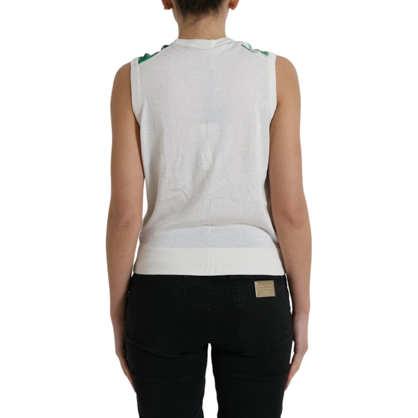 Dolce & Gabbana White Banana Leaf Print Crew Neck Tank Top