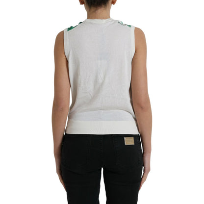 Dolce & Gabbana White Banana Leaf Print Crew Neck Tank Top