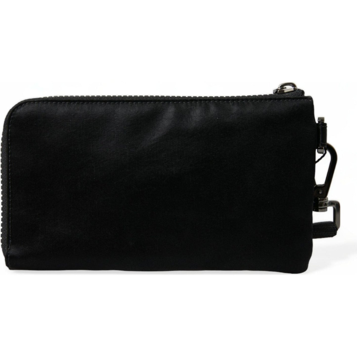 Dolce & Gabbana Elegant Black Nylon Leather Pouch with Silver Details Dolce & Gabbana