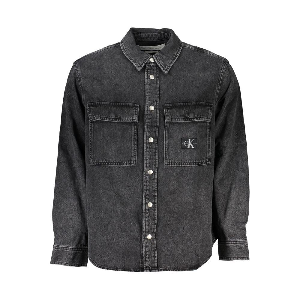 Calvin Klein Elegant Black Denim Shirt with Sophisticated Details Calvin Klein