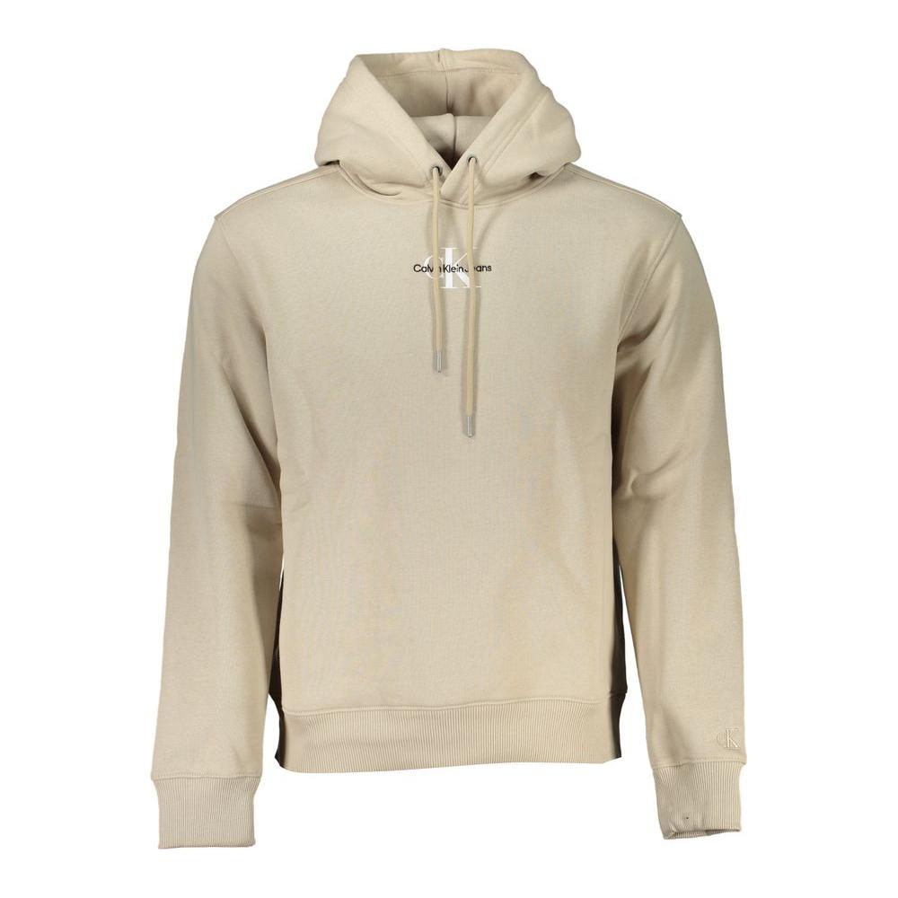 Calvin Klein Beige Fleece Hooded Sweatshirt with Logo Embroidery Calvin Klein