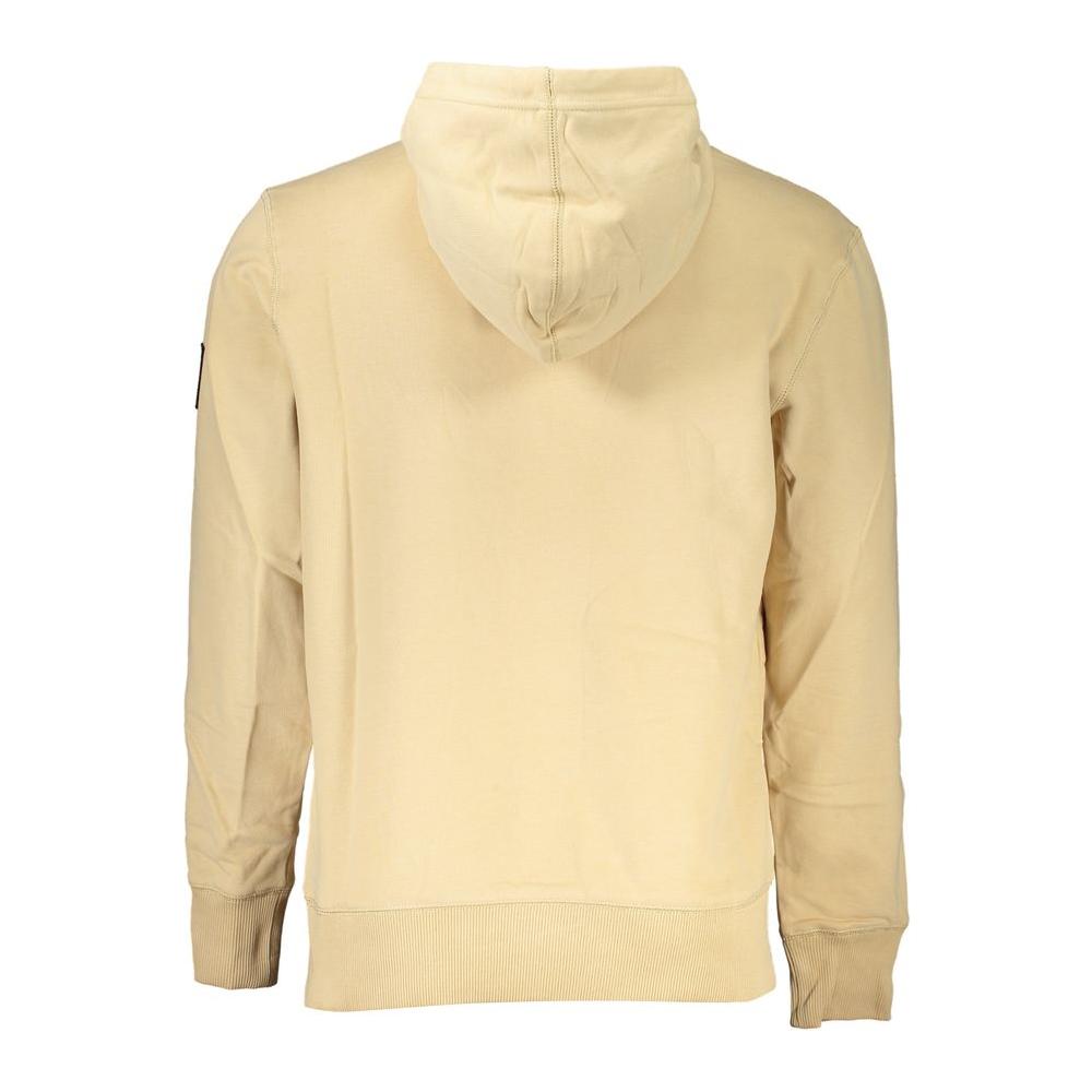 Calvin Klein Beige Brushed Cotton Hoodie with Central Pocket Calvin Klein