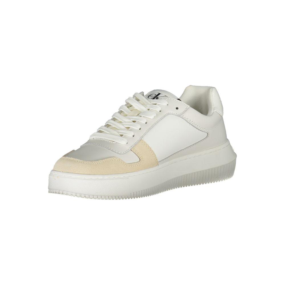 Calvin Klein Elegant White Lace-Up Sneakers with Contrast Detail Calvin Klein