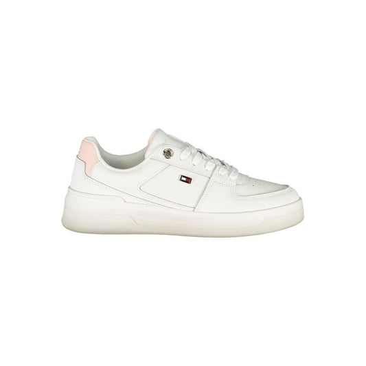 Tommy Hilfiger Elegant White Lace-Up Sneakers with Contrast Detail Tommy Hilfiger