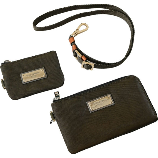 Dolce & Gabbana Dark Green Nylon Logo Multifunctional Kit 2 Pcs Set Bags
