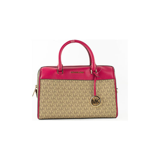 Michael Kors Travel Medium Carmine Pink Signature PVC Duffle Crossbody Bag Purse Michael Kors