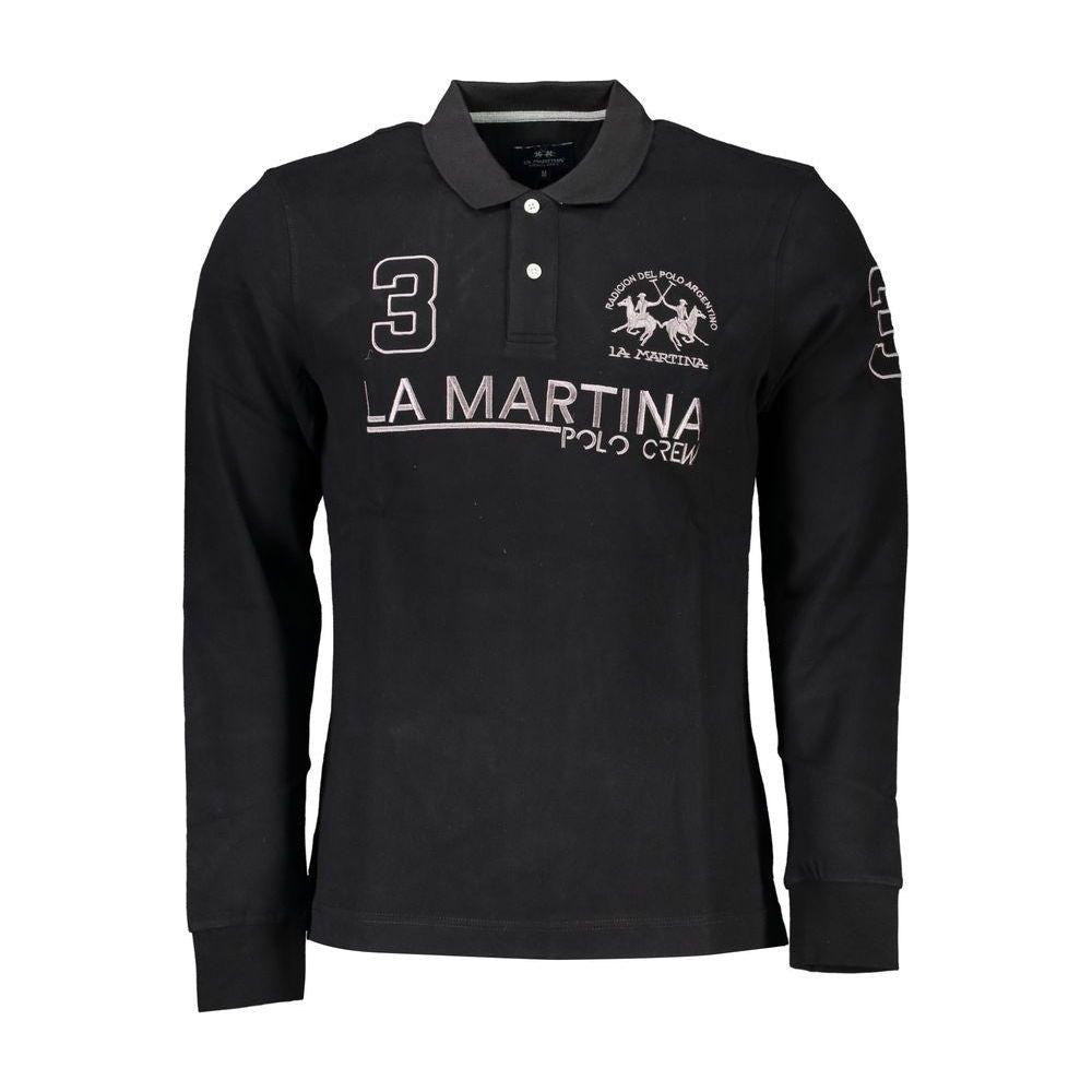 La Martina Elegant Long Sleeved Black Polo La Martina