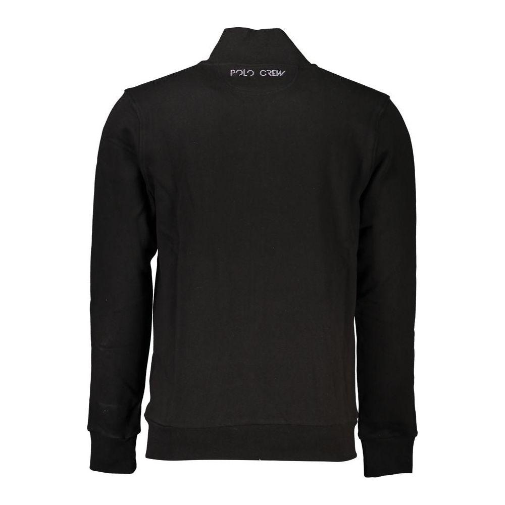 La Martina Sleek Black Cotton Zip Sweater La Martina