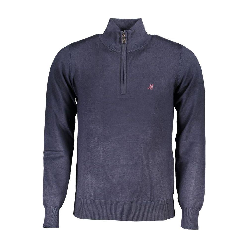 U.S. Grand Polo Elegant Half-Zip Blue Sweater with Embroidered Logo U.S. Grand Polo