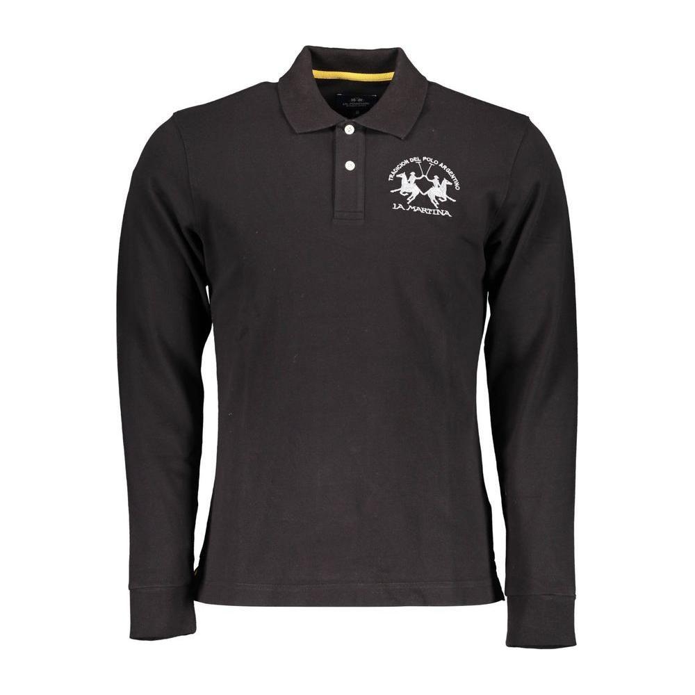 La Martina Elegant Long Sleeved Black Polo for Men La Martina