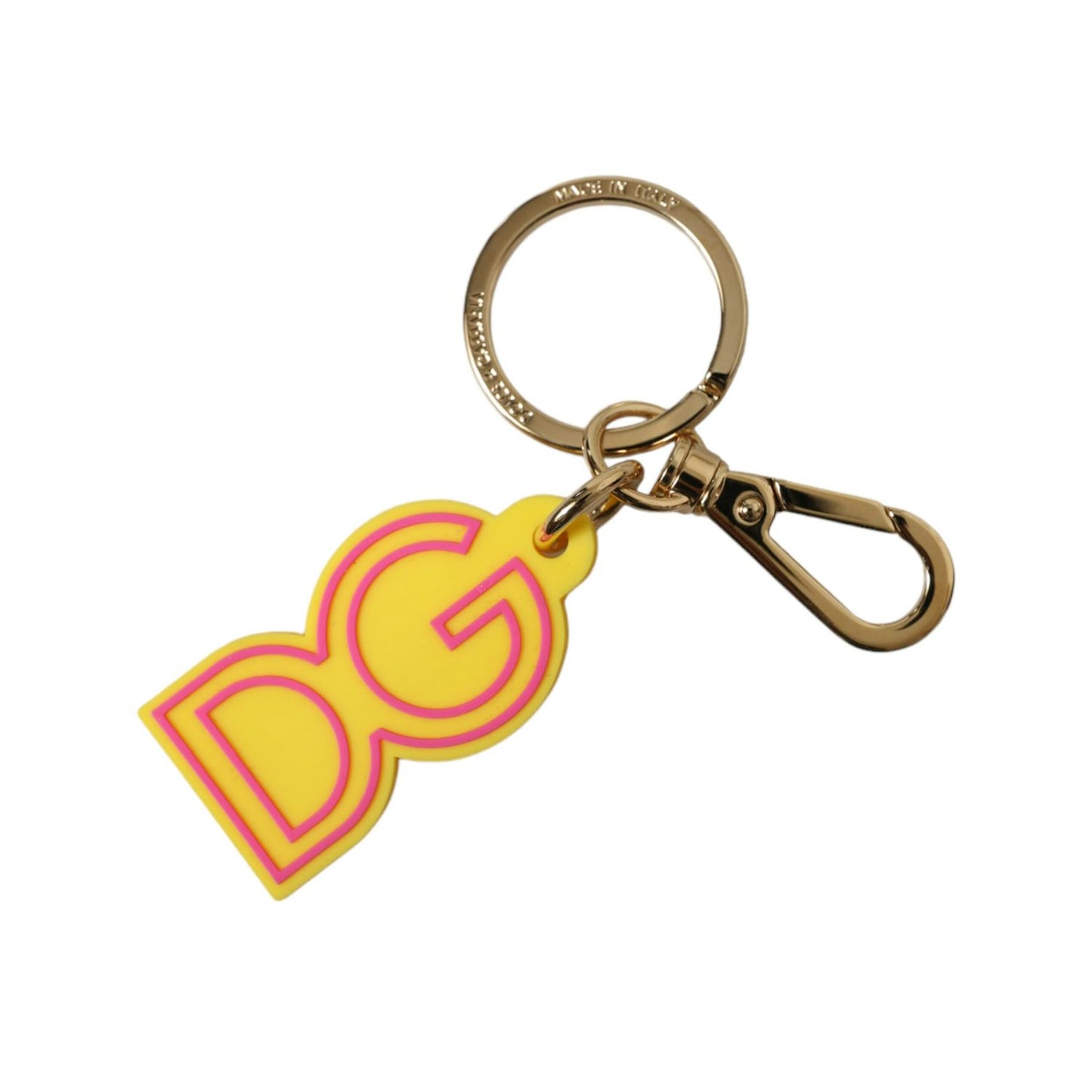 Dolce & Gabbana Yellow Rubber Gold Tone Metal DG Logo Keyring Keychain