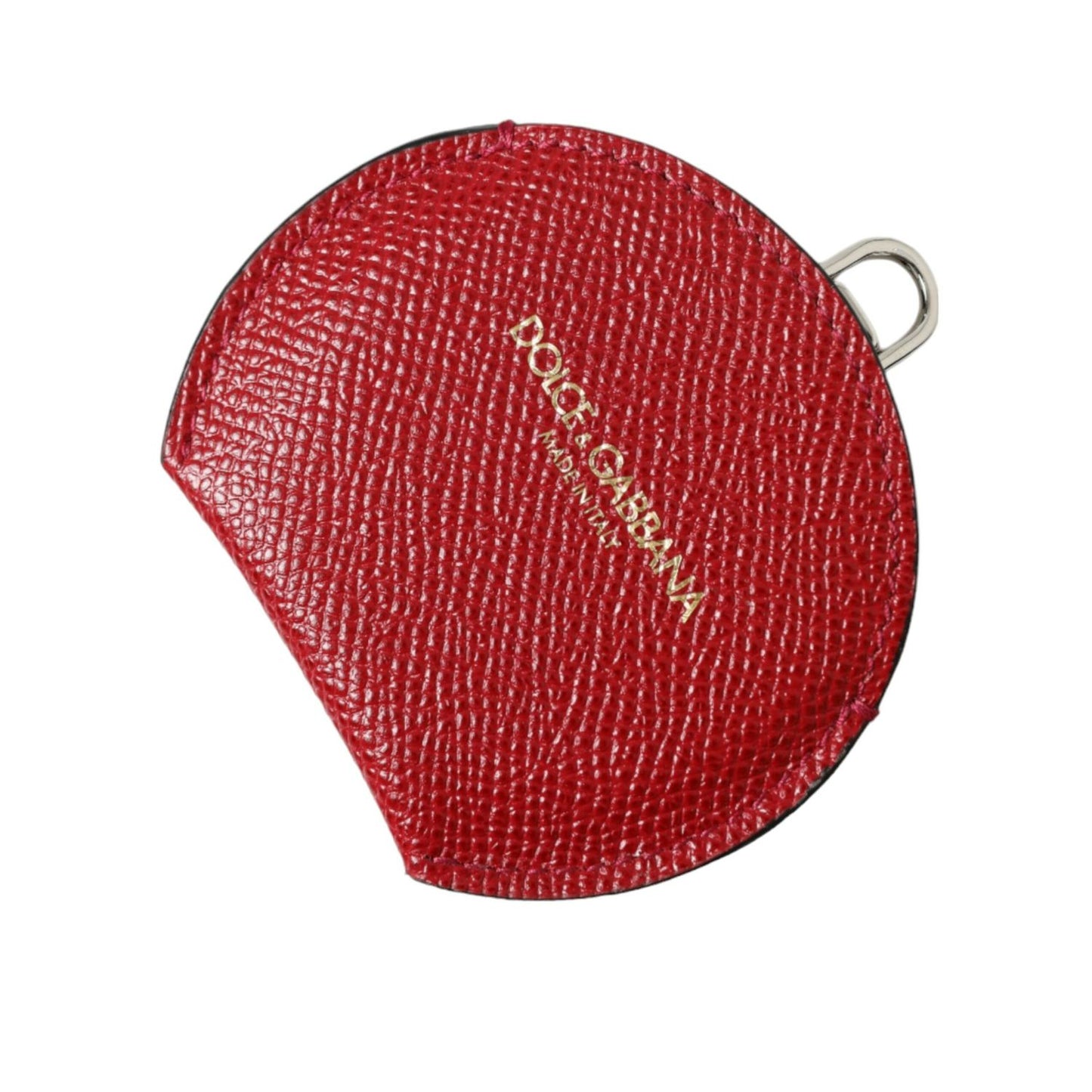 Dolce & Gabbana Red Calfskin Leather Round Logo Hand Mirror Holder