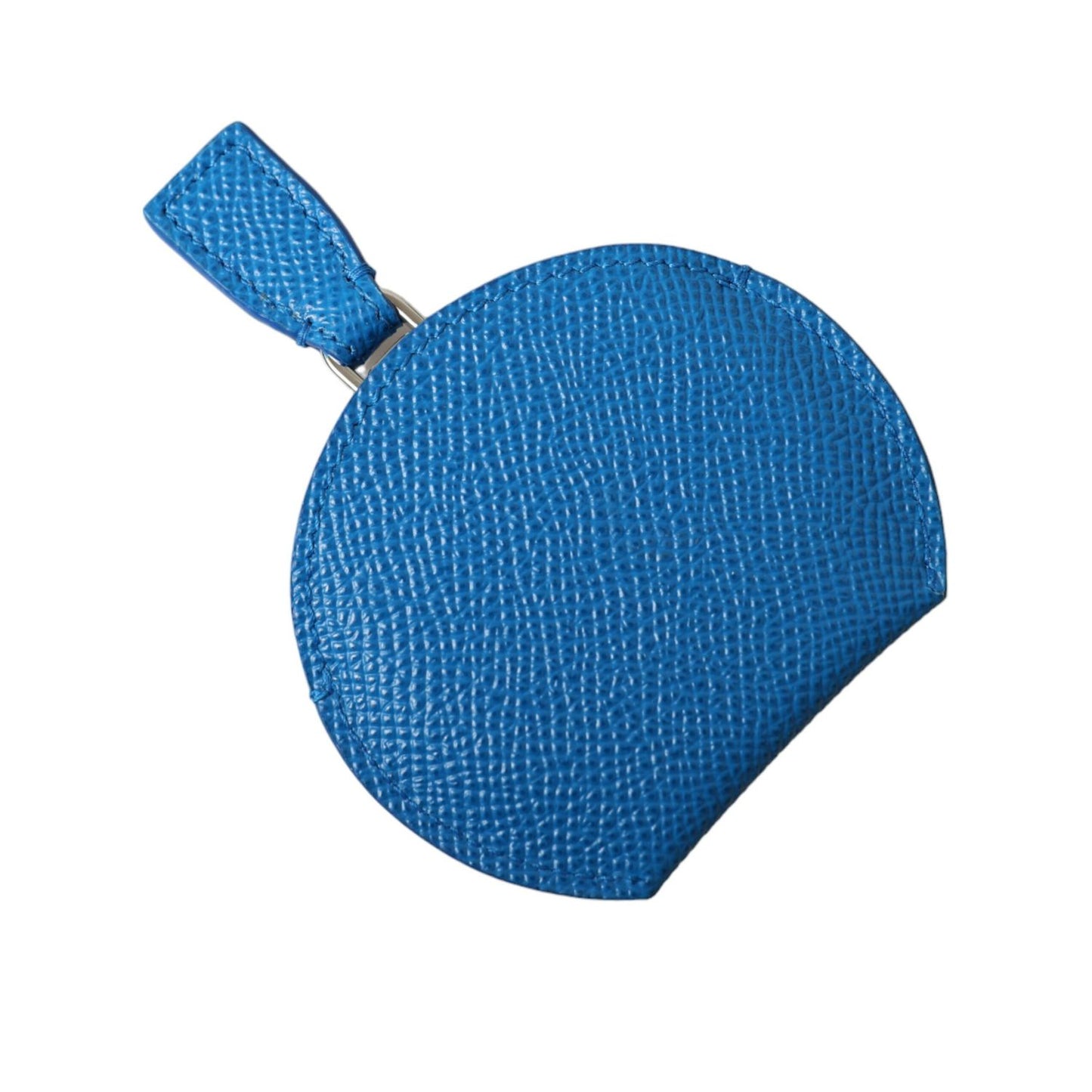 Dolce & Gabbana Blue Calfskin Leather Round Logo Hand Mirror Holder