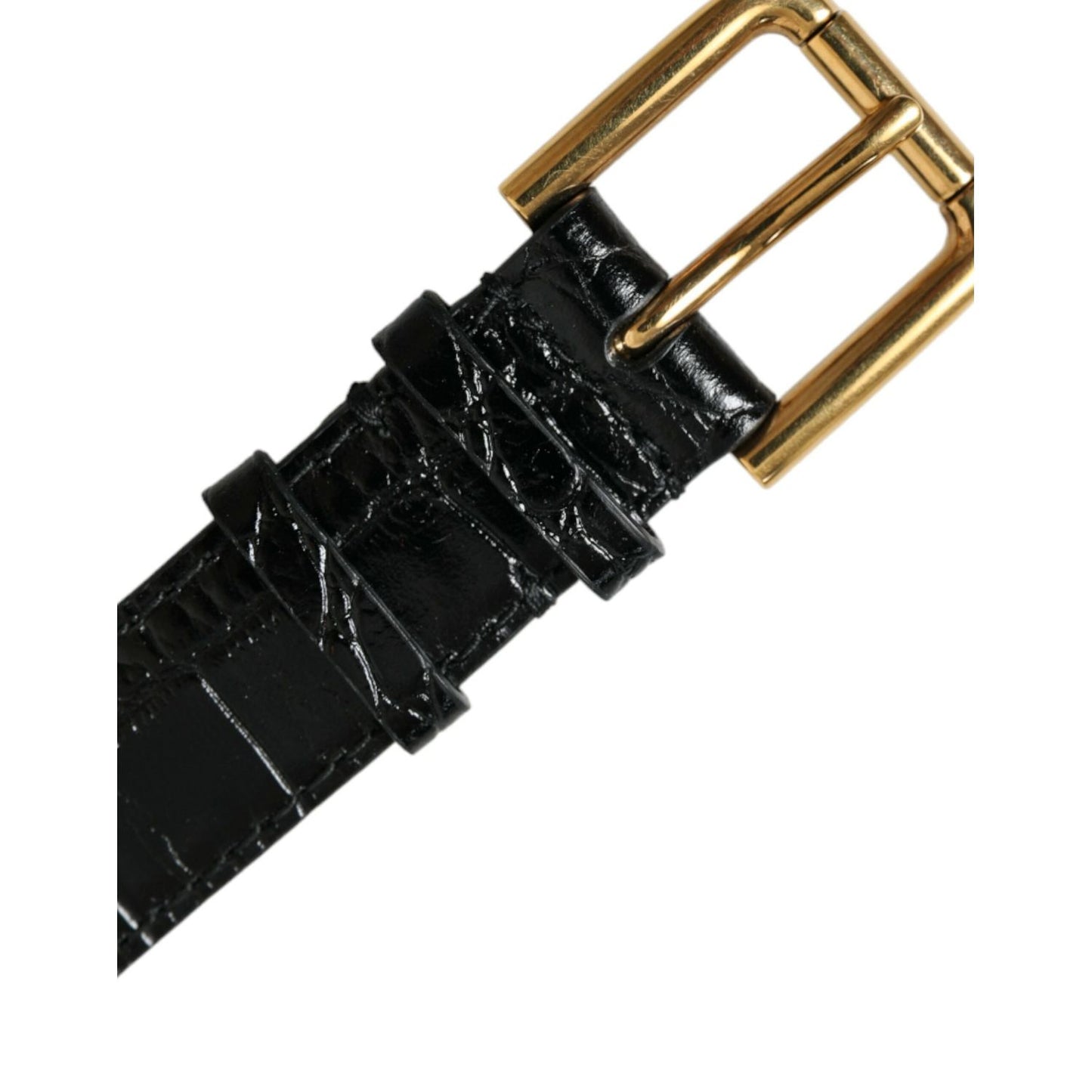 Dolce & Gabbana Black Textured Leather Gold Tone Metal Buckle Armband