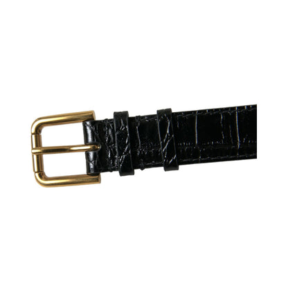 Dolce & Gabbana Black Textured Leather Gold Tone Metal Buckle Armband