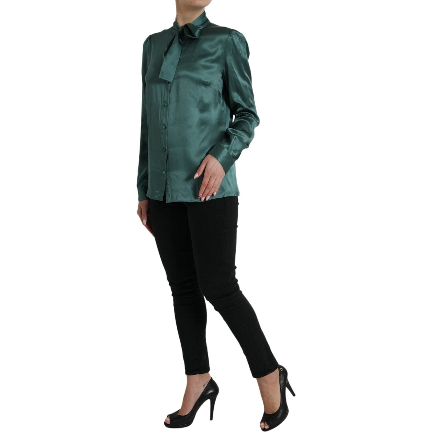 Dolce & Gabbana Elegant Dark Green Silk Blouse Top Dolce & Gabbana