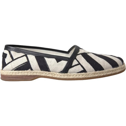 Dolce & Gabbana Black White Stripes Slip On Espadrille Shoes