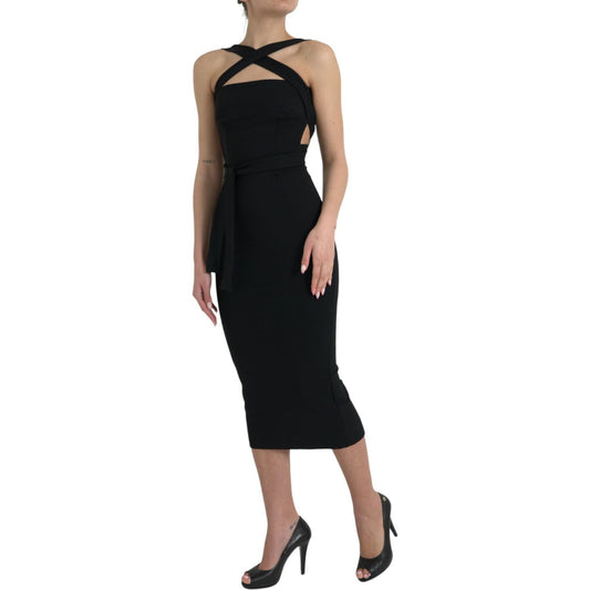 Dolce & Gabbana Elegant Black Sheath Halter Midi Dress Dolce & Gabbana