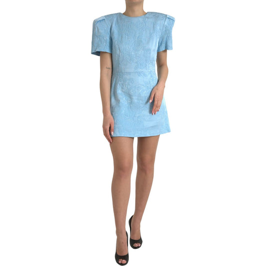 Dolce & Gabbana Elegant Sky-Blue Floral Jacquard Mini Dress Dolce & Gabbana