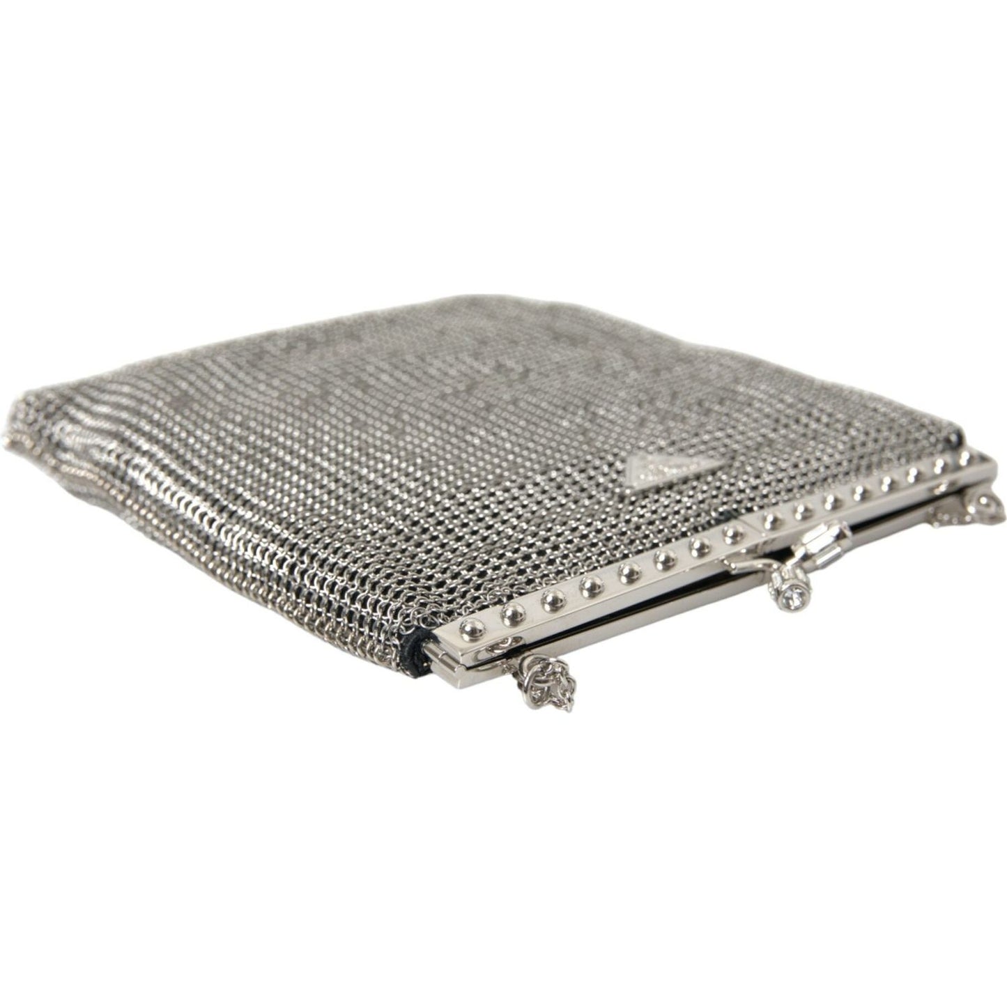 Prada Elegant Silver Mesh Shoulder Evening Bag Prada