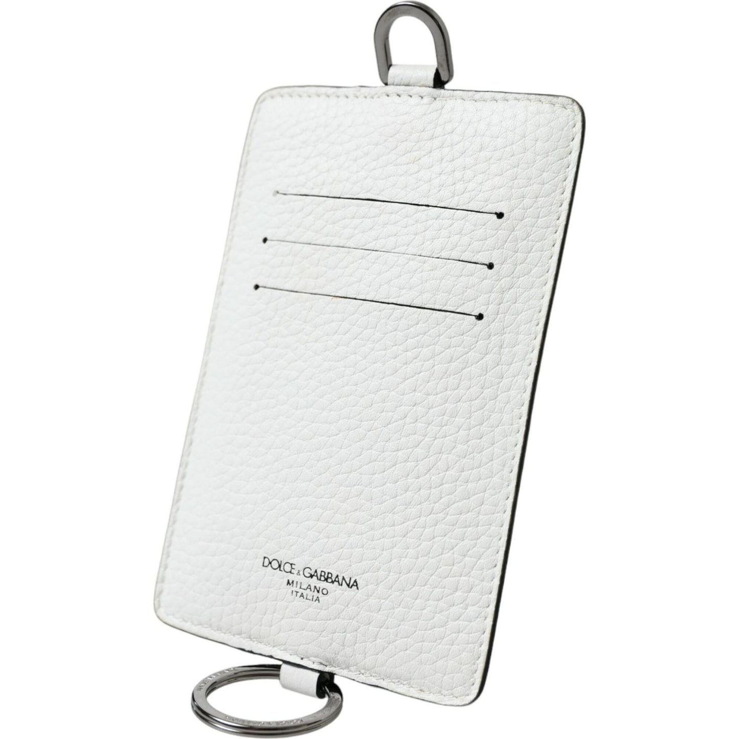 Dolce & Gabbana White Calf Leather Lanyard Logo Card Holder Wallet Dolce & Gabbana