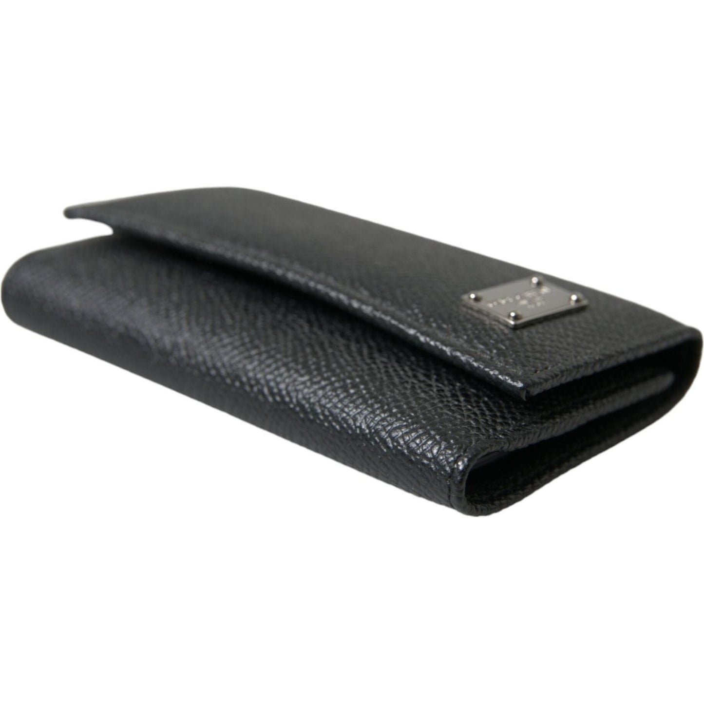 Dolce & Gabbana Black Calf Leather Logo Plaque Trifold Keyring Key Holder Dolce & Gabbana