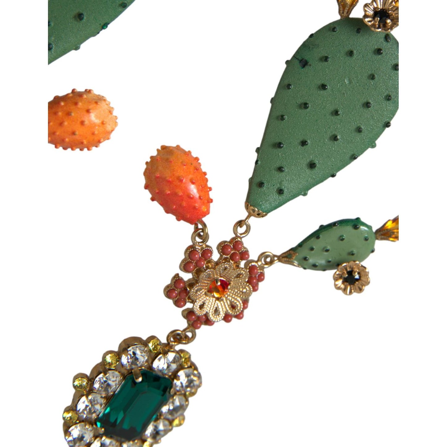 Dolce & Gabbana Green Cactus Crystal Clip On Jewelry Dangling Earrings Dolce & Gabbana