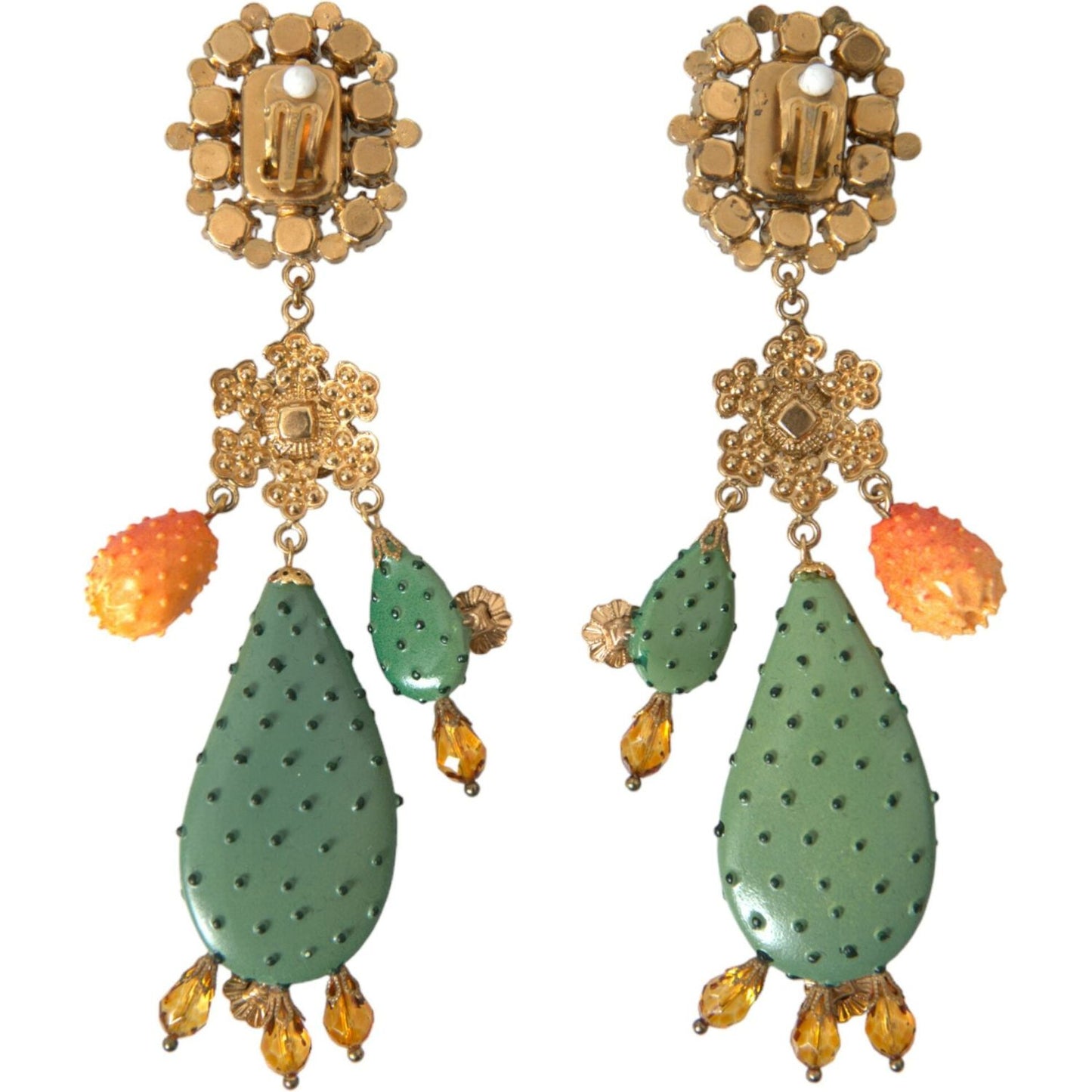 Dolce & Gabbana Green Cactus Crystal Clip On Jewelry Dangling Earrings Dolce & Gabbana