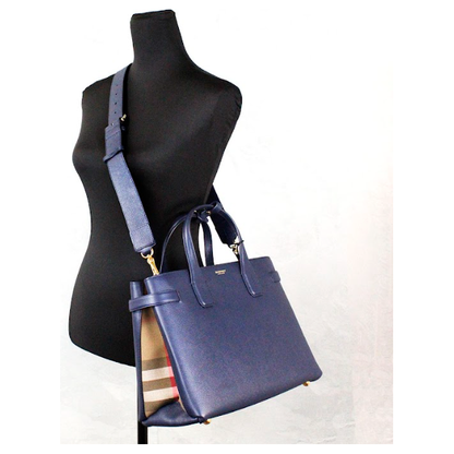 Burberry Banner Medium Regency Blue Leather Tote Crossbody Handbag Purse Burberry