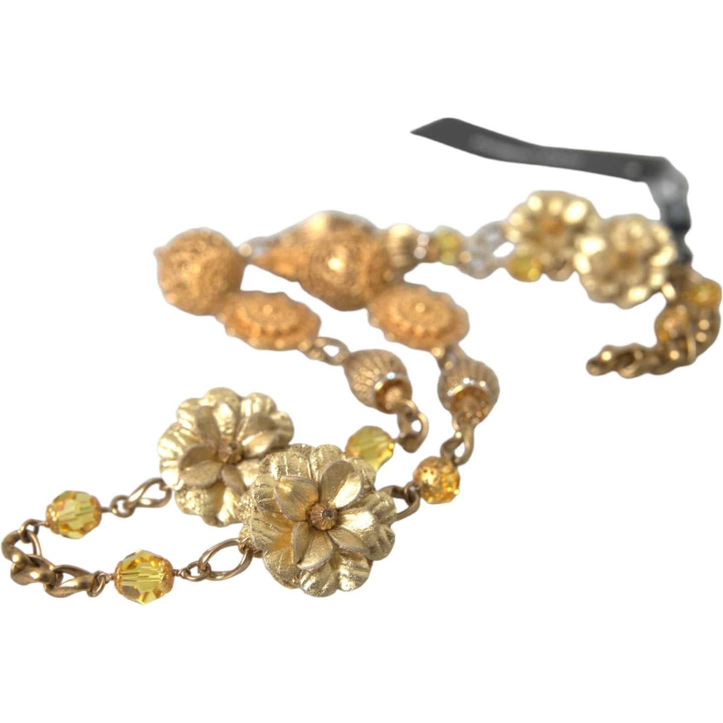 Dolce & Gabbana Crystal Flower Filigree Gold Brass Statement Necklace Necklace Dolce & Gabbana