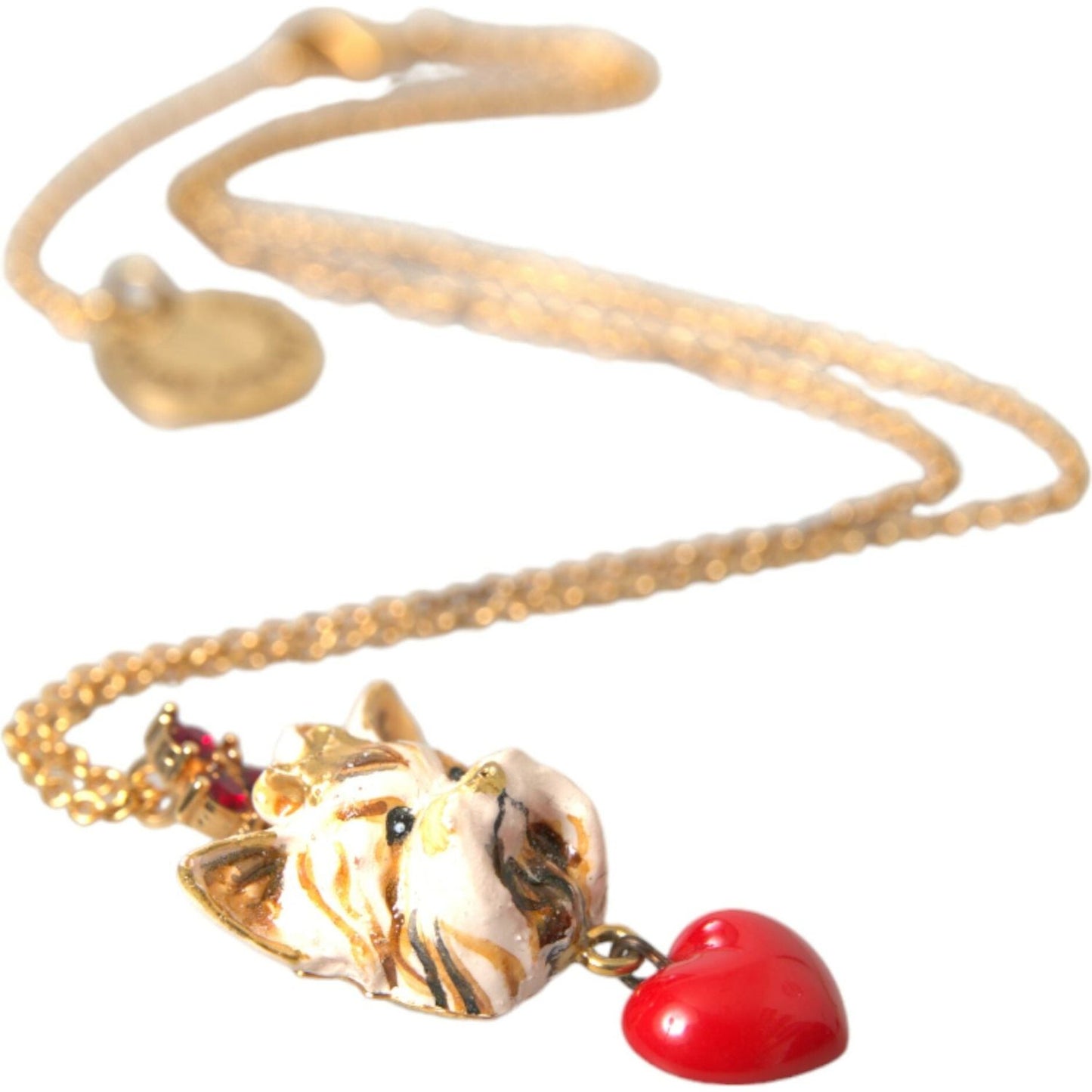 Dolce & Gabbana Gold Brass Chain Dog Heart Pendant Charm Necklace Dolce & Gabbana