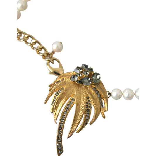 Dolce & Gabbana Gold Brass Crystal Pearl Tree Pendant Charm Necklace Dolce & Gabbana