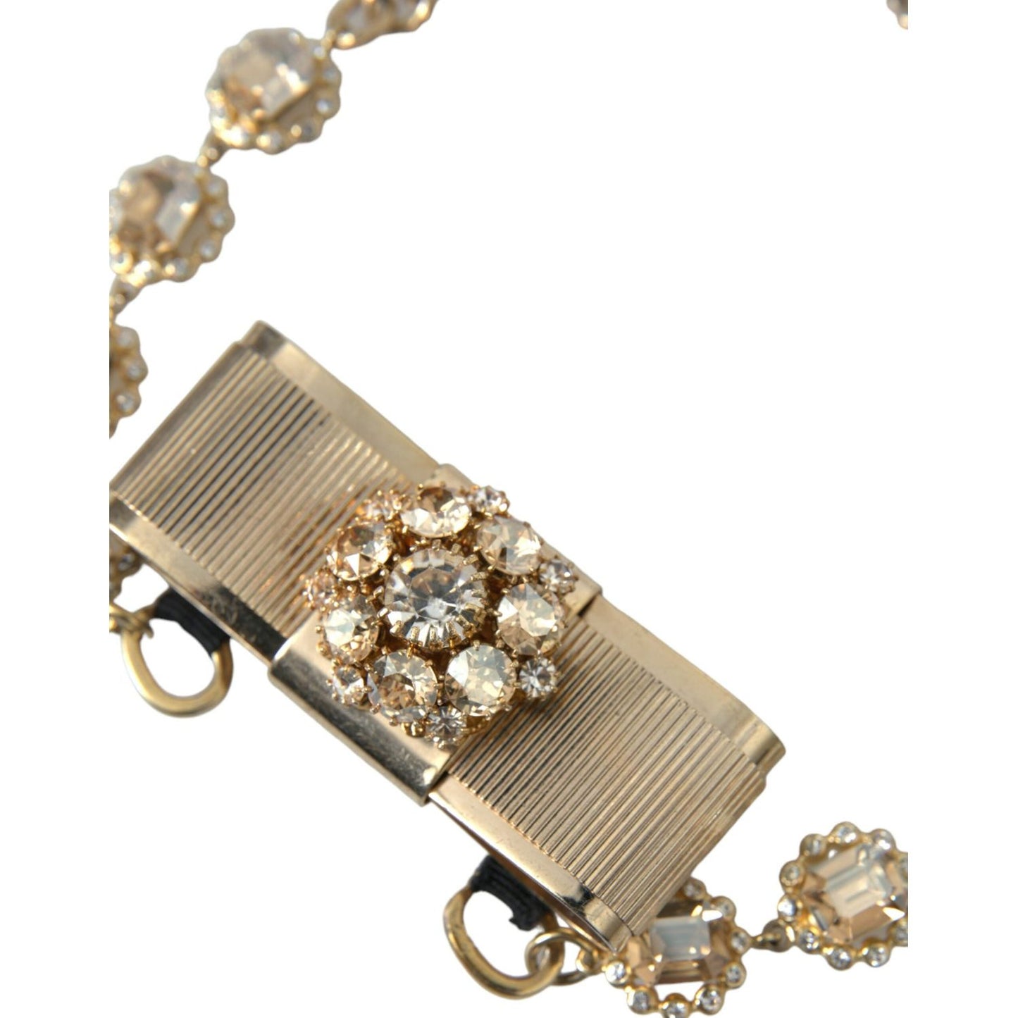 Dolce & Gabbana Gold Brass Clear Crystal Bow Chain Choker Necklace Dolce & Gabbana