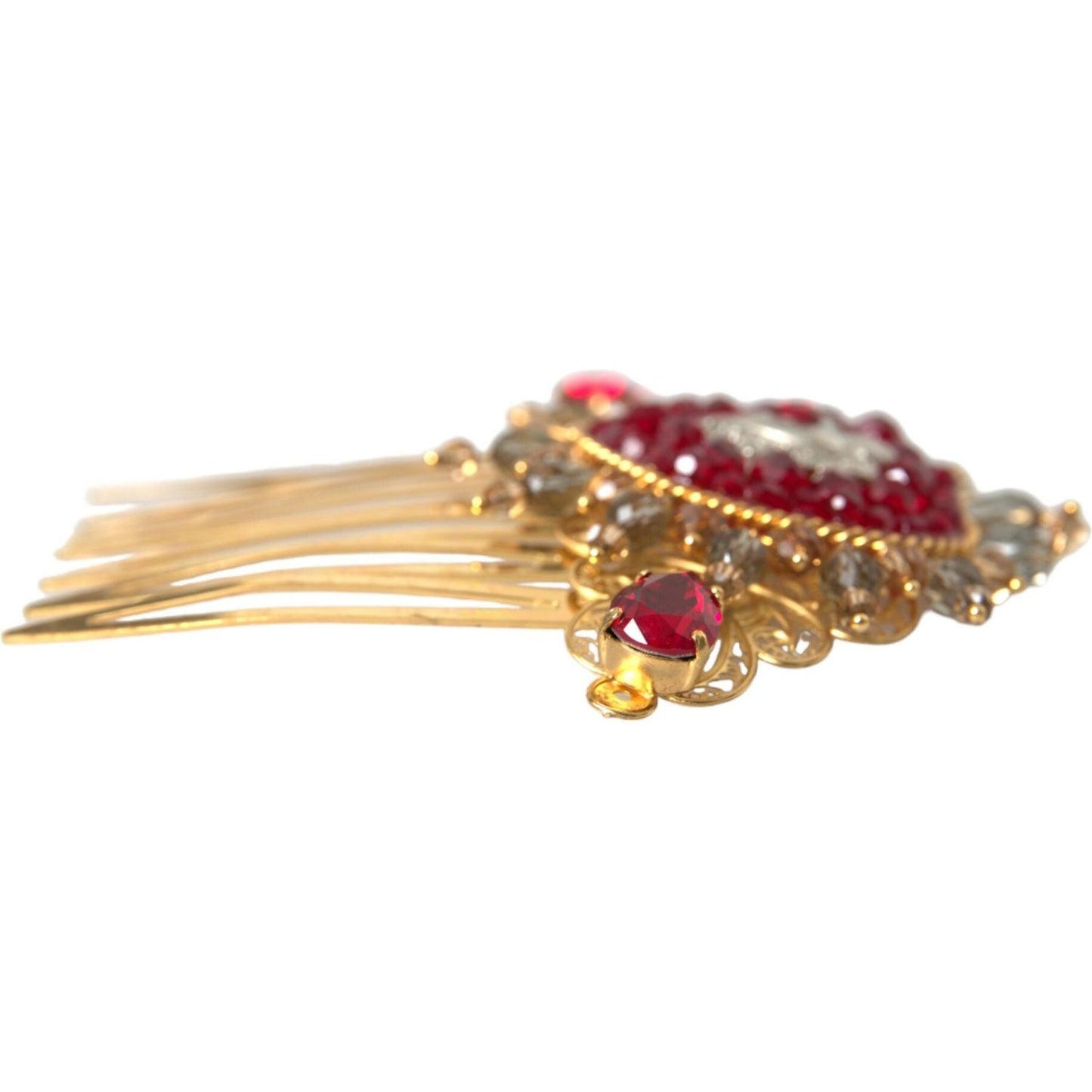 Dolce & Gabbana Gold Brass Crystal Heart Women Hair Comb Dolce & Gabbana