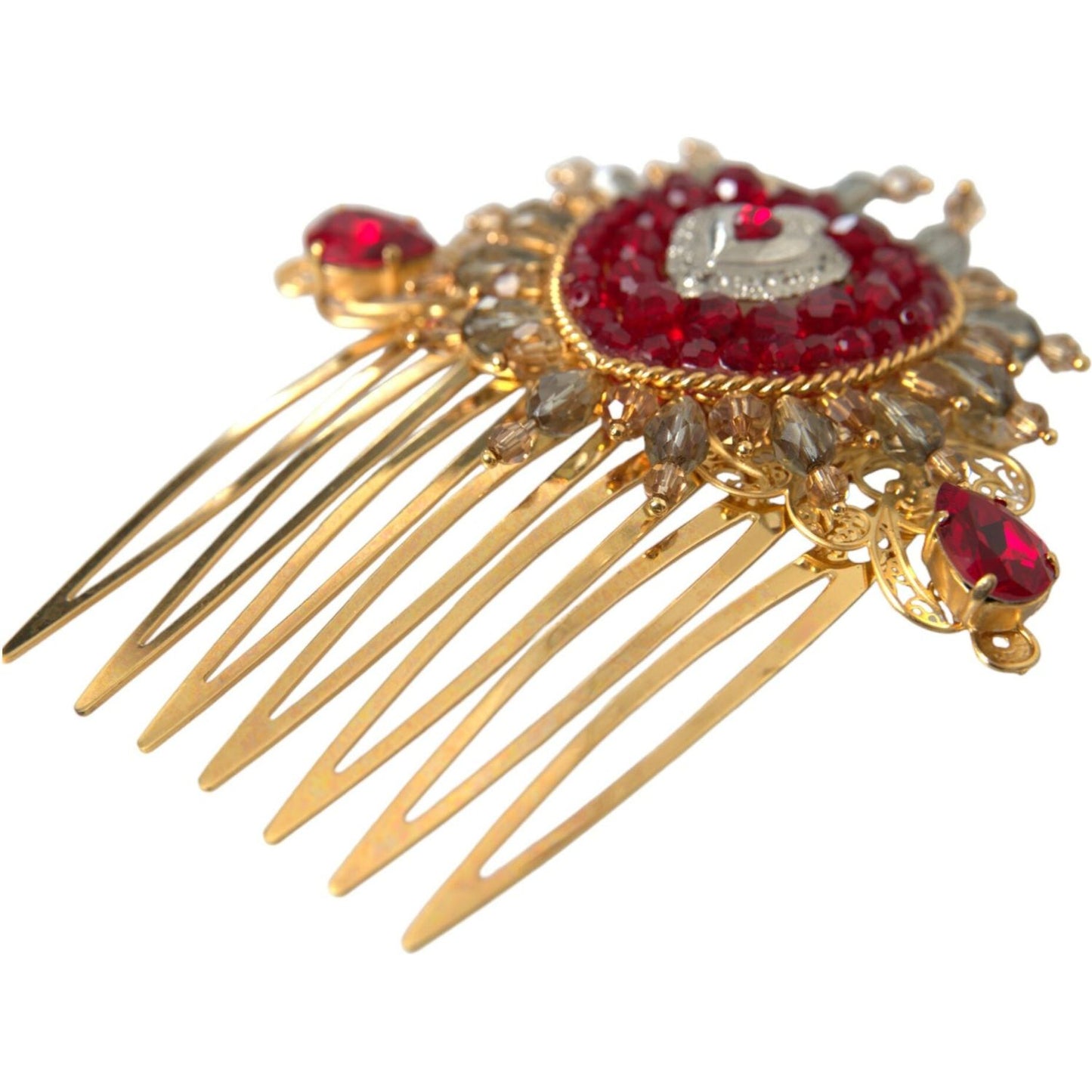 Dolce & Gabbana Gold Brass Crystal Heart Women Hair Comb Dolce & Gabbana