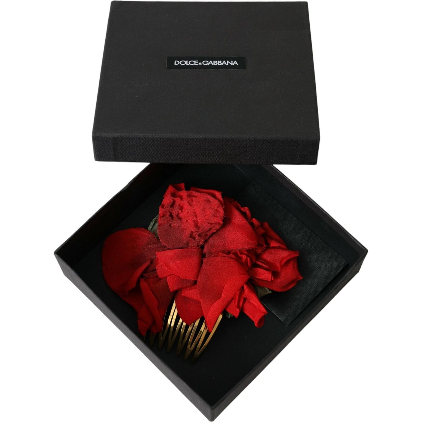 Dolce & Gabbana Red Silk Floral Gold Brass Women Hair Comb Dolce & Gabbana