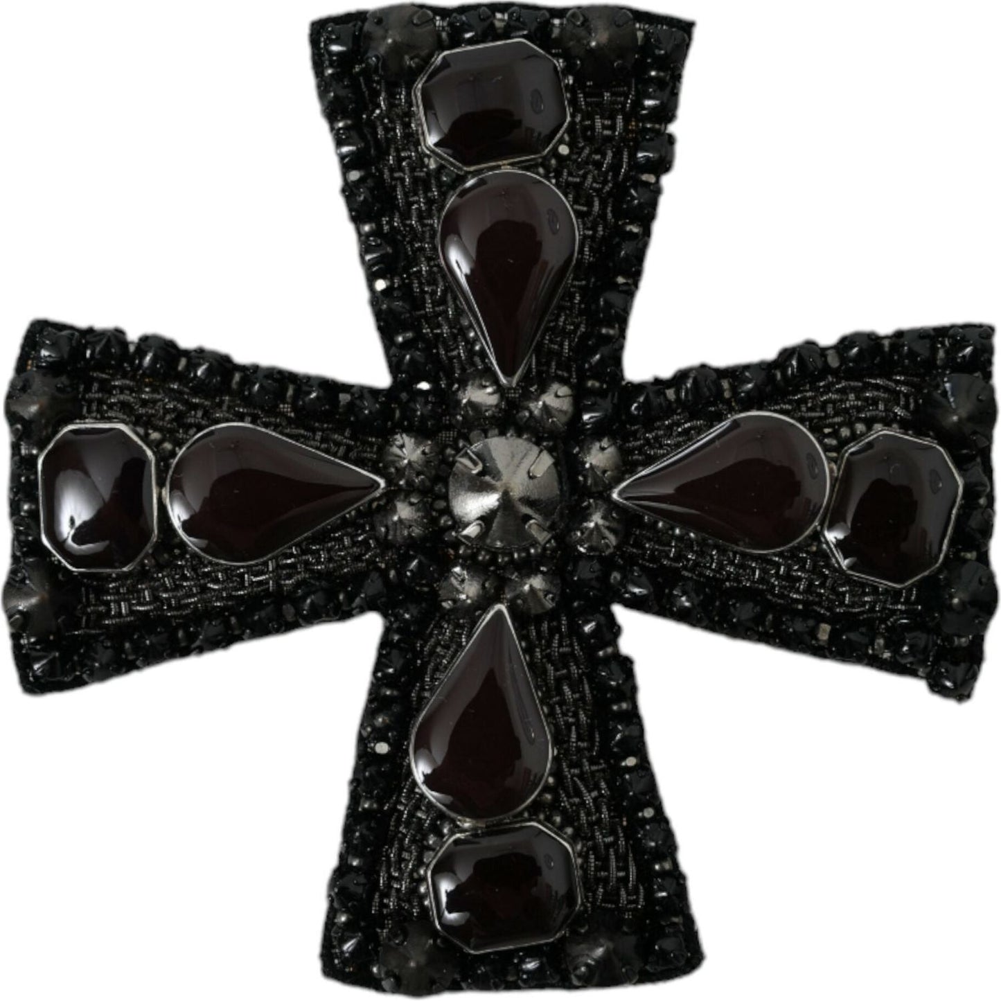 Dolce & Gabbana Black Crystals Embellished Cross Pin Brooch Brooch Dolce & Gabbana