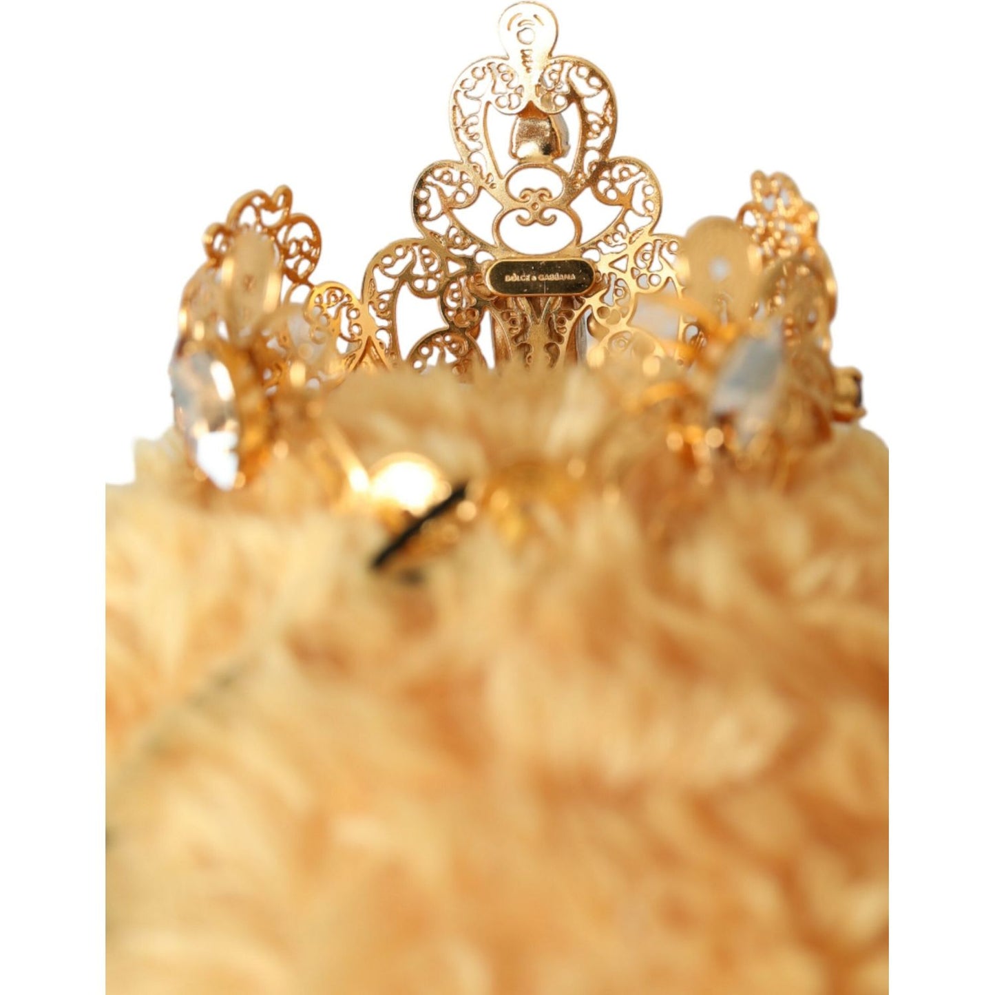 Dolce & Gabbana Brown Teddy Bear Gold Crystal Crown Hair Band Diadem Dolce & Gabbana