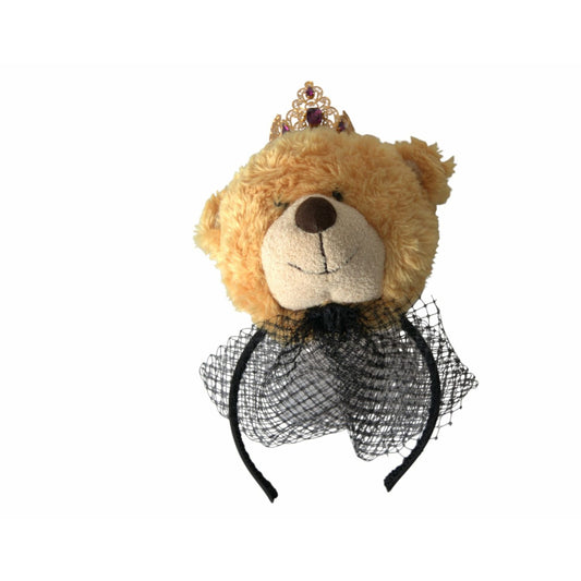 Dolce & Gabbana Brown Teddy Bear Gold Crystal Crown Hair Band Diadem