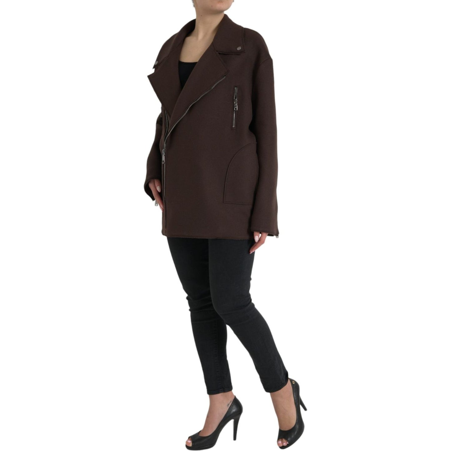 Dolce & Gabbana Brown Coat Short Biker Wool Jacket Dolce & Gabbana