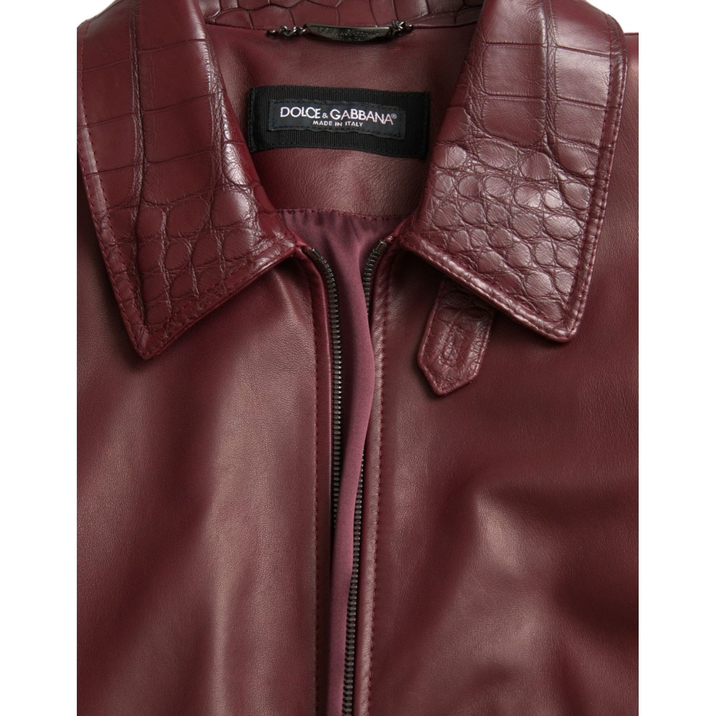 Dolce & Gabbana Maroon Exotic Leather Zip Biker Coat Jacket Dolce & Gabbana