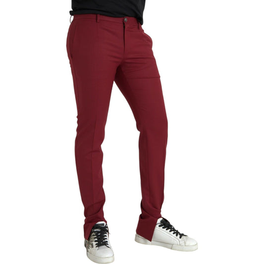 Dolce & Gabbana Red Wool Men Slim Fit Dress Pants Dolce & Gabbana